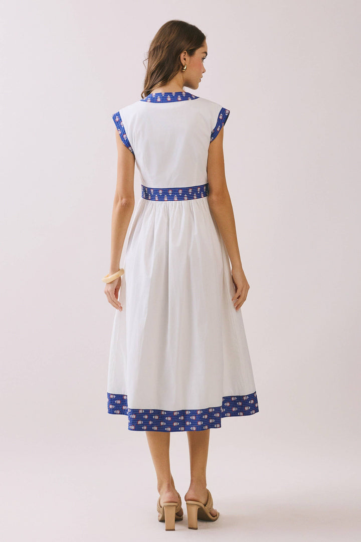 TCEC Contrast Printed Trim Midi Dress