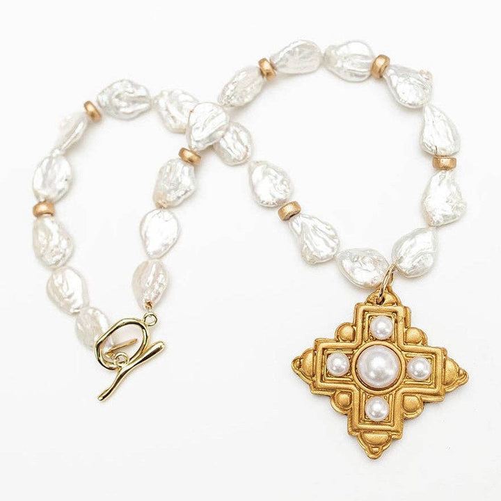 Hidden Truth Jewelry 18" Teardrop Fresh Water Pearls with Ellie Pearl Cross Necklace