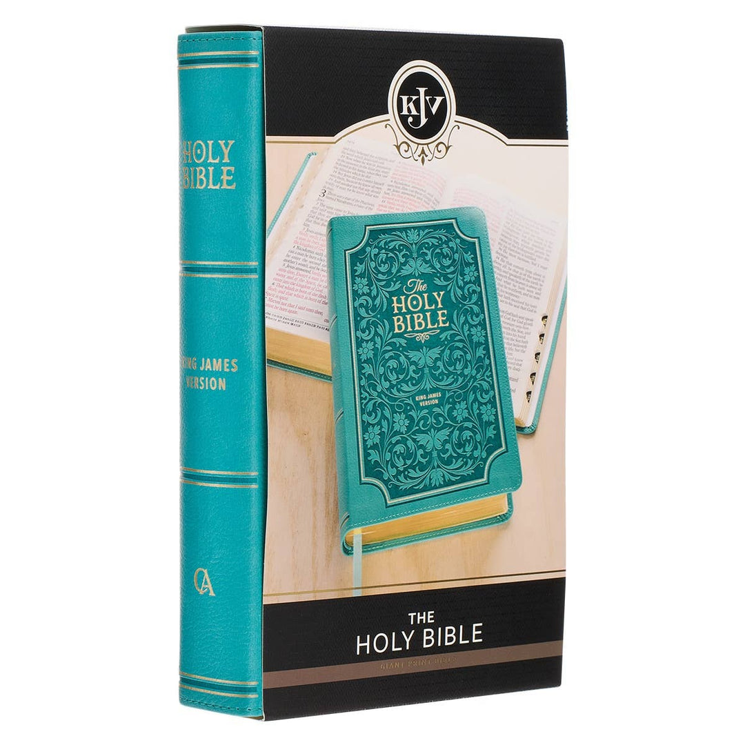 KJV Bible Giant Print Standard-size Faux Leather Teal Floral