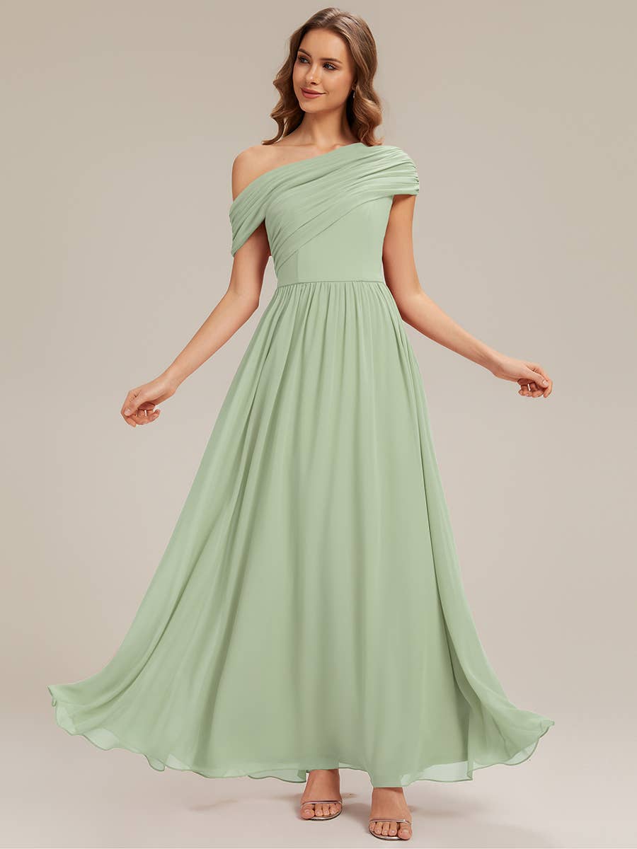 Mint Green Strapless Asymmetrical A-Line Bridesmaid Dress