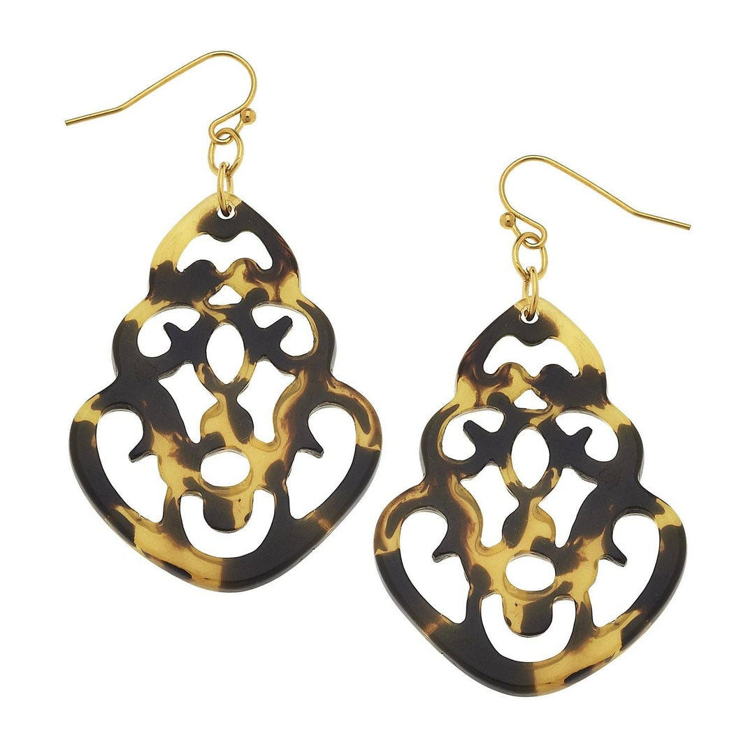 Susan Shaw Teardrop Tortoise Filigree Earrings