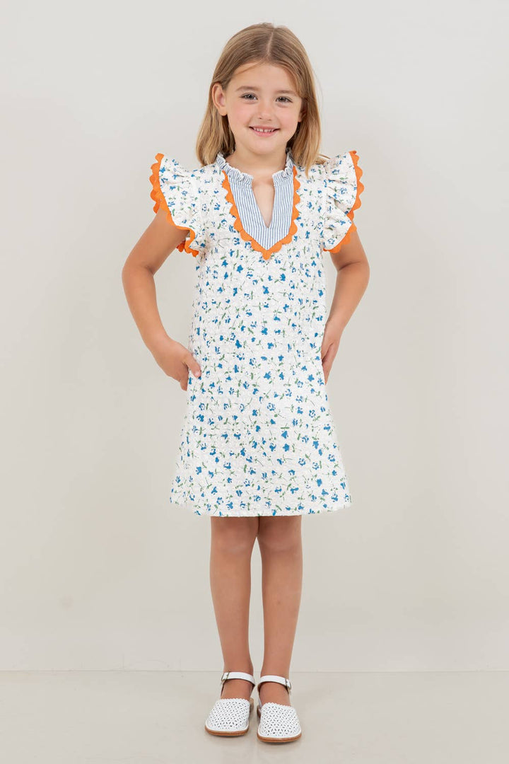 VOY Children’s Floral Embroidered Striped Color Block Dress