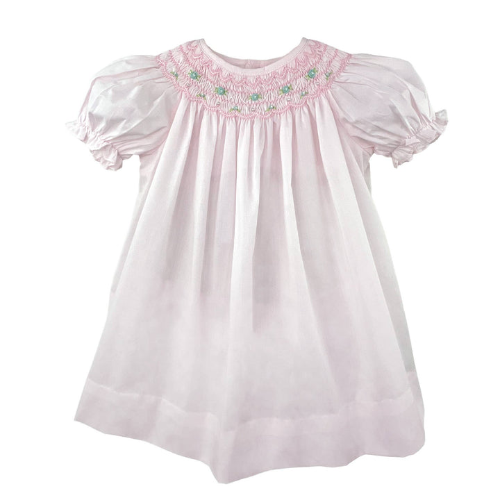 Petit Ami Pink Dress with Hand Bishop Scalloped Smocking