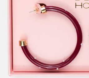 Hoo Hoops Lightweight Large Hoop Earrings - Maroon with Pearls
