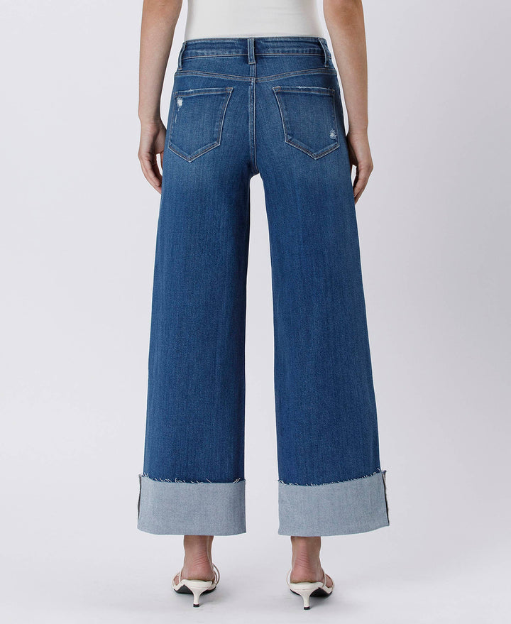 High Rise Cuffed Ankle Wide Leg Jean