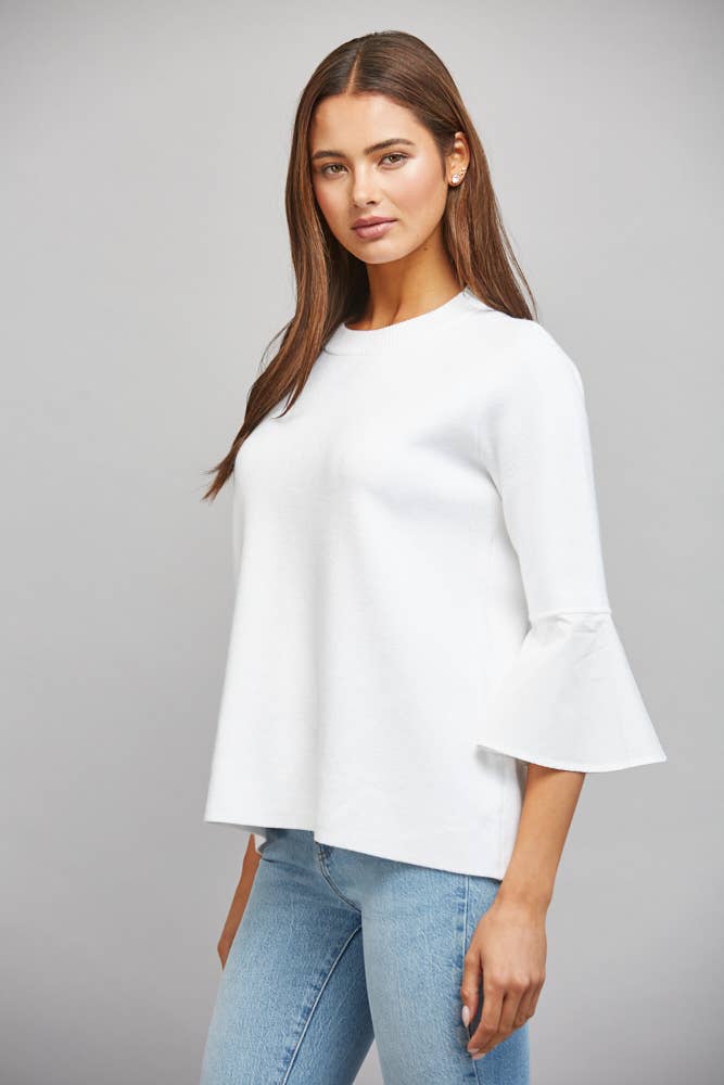 CONTRAST FLARE BELL SLV MIXED MEDIA SWEATER FW10841