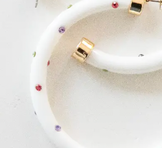 Hoo Hoops Lightweight Large Hoop Earrings - White with Rhinestones