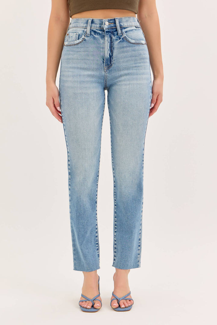 Cello High Rise Crop Straight Medium Denim Jeans