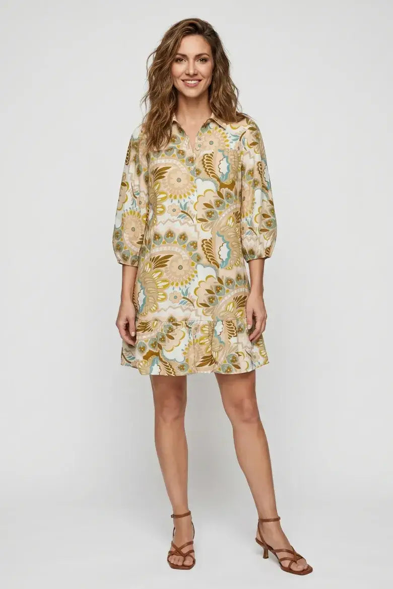 Challis Floral Button Down Ruffle Hem Dress