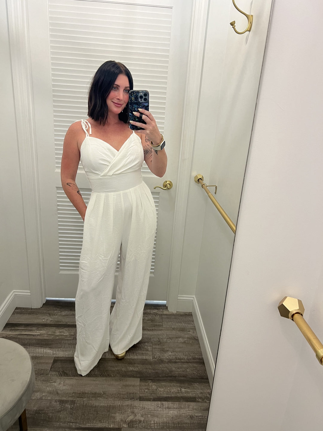 White Tie Shoulder Wide Leg Jumpsuit